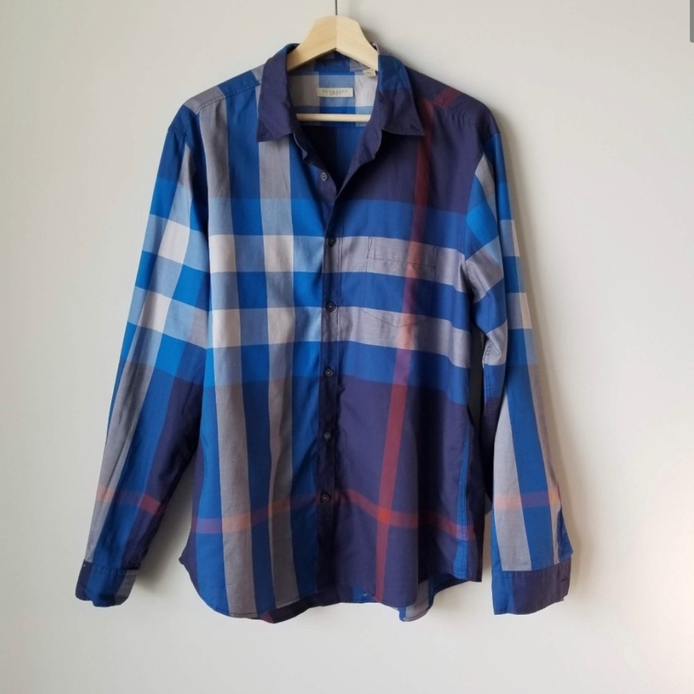 Burberry Brit Men's Button Down Blue Plaid XL